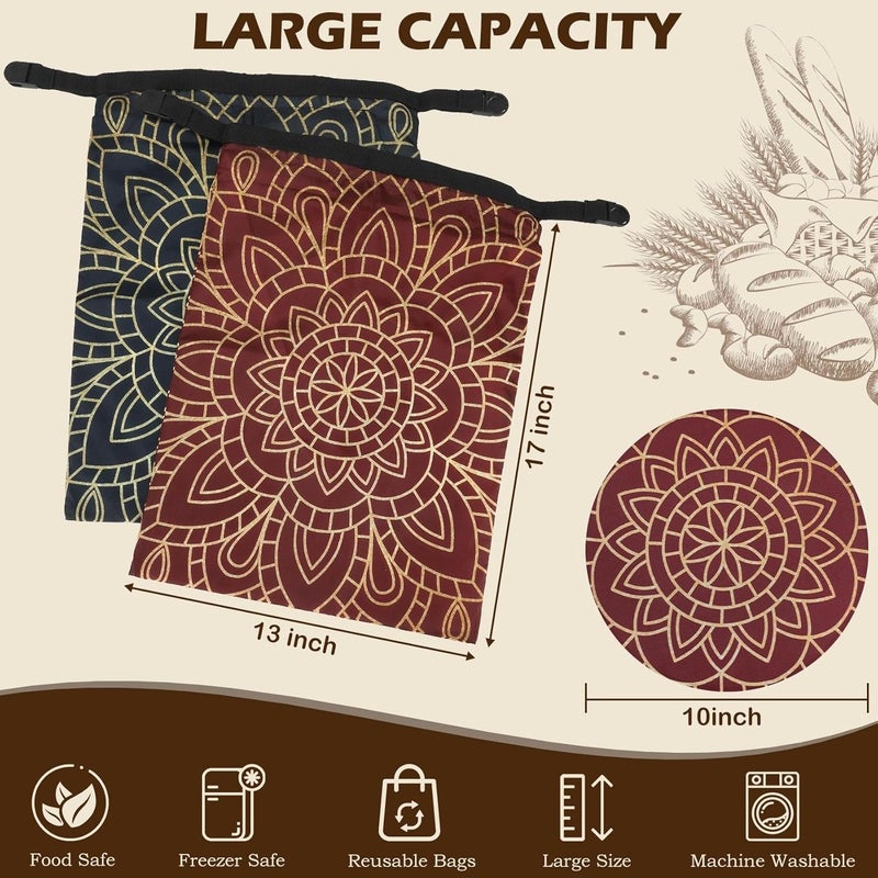 Revahope 2 Pack Reusable Bread Bags for Homemade Bread, 17"×13" Sourdough Bread Storage Bags with Bowl Cover - Keep Loaf Fresh and Easy to Wash(Brown Diamond) - Image 4
